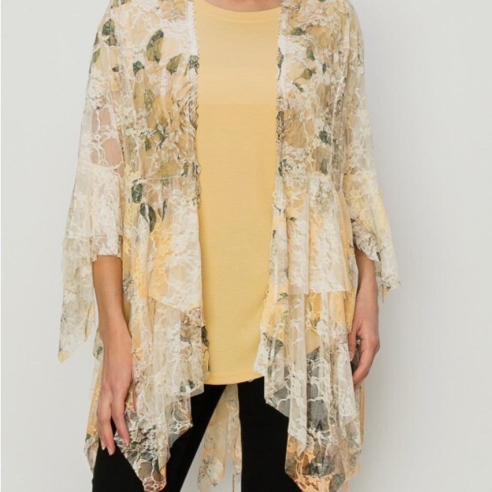 Origami By Vivien Floral Lace Boho Sharkbite Western Kimono Size Large
